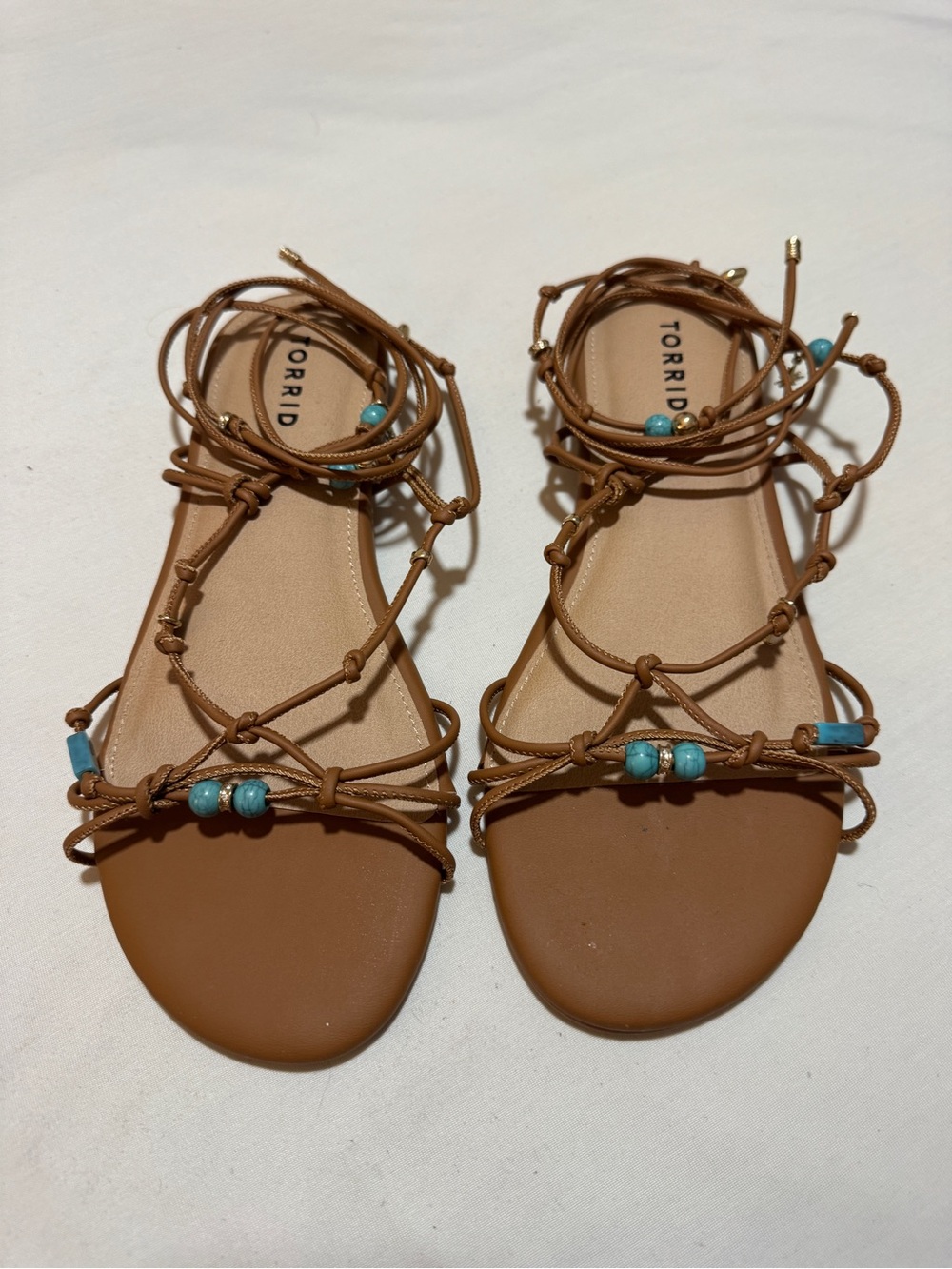 Torrid Brown Beaded Lace-Up Gladiator Sandals